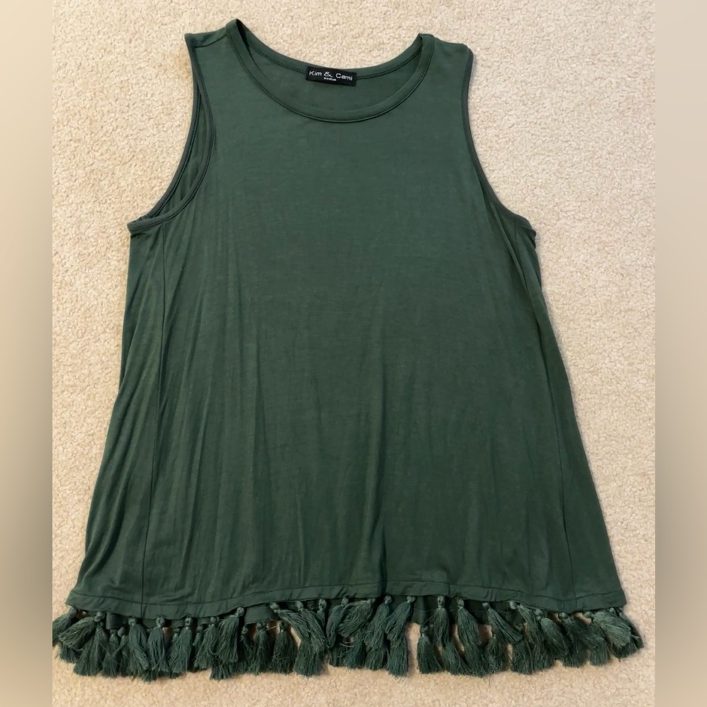 Green Top with Tassel Hem Size Medium